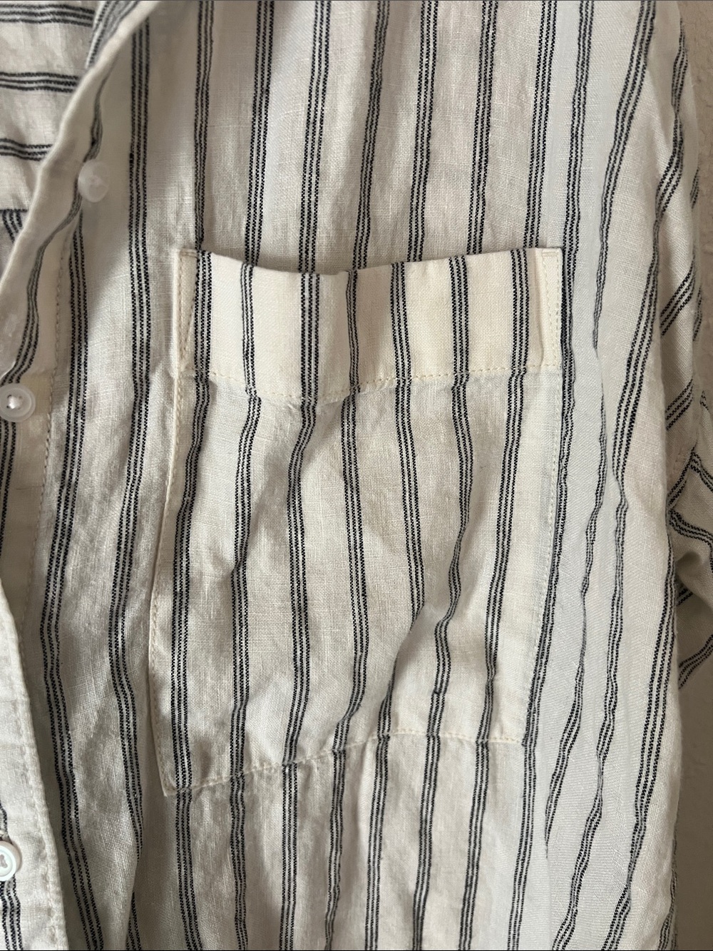 Everlane Oversized White & Gray Black Vertical Stripe Button-Down Linen Shirt M - Picture 3 of 7